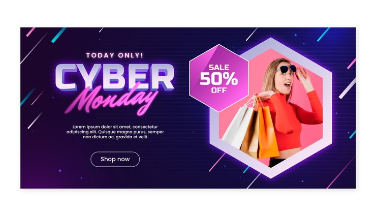Vector gratuito plantilla de banner horizontal degradado para venta de cyber monday