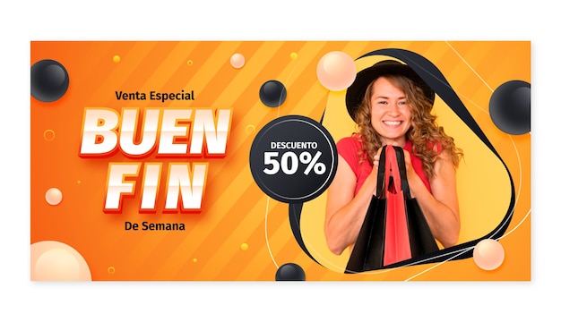 Vector gratuito plantilla de banner horizontal degradado para ventas de buen fin