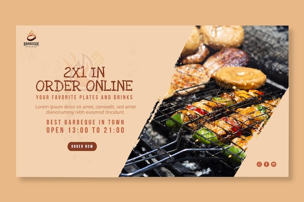 Vector gratuito plantilla de banner horizontal deliciosa barbacoa