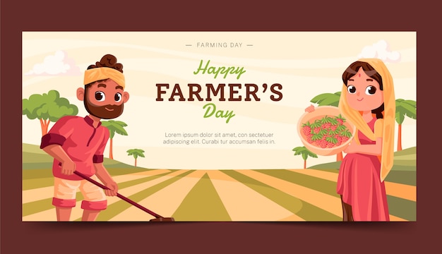 Vector gratuito plantilla de banner horizontal del día del agricultor plano