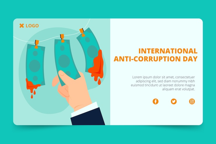 Vector gratuito plantilla de banner horizontal del día anticorrupción plano dibujado a mano