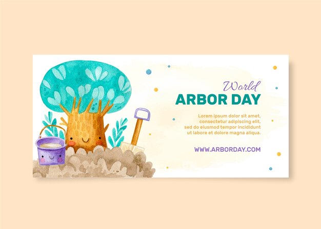 Plantilla de banner horizontal del día del árbol de acuarela