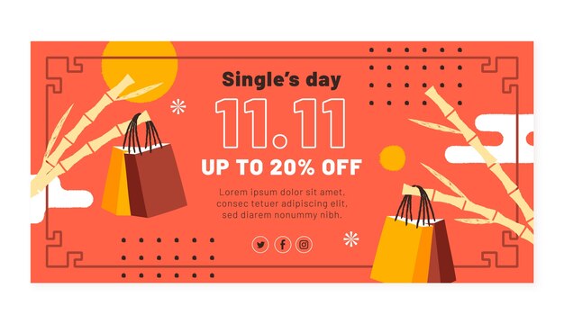 Plantilla de banner horizontal de día de compras plano 11.11