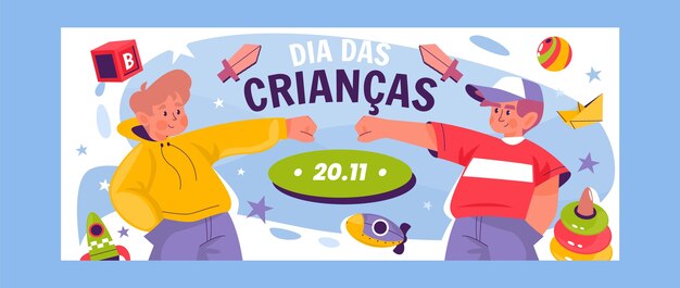 Plantilla de banner horizontal dia das criancas dibujada a mano