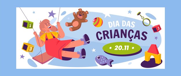 Plantilla de banner horizontal dia das criancas dibujada a mano
