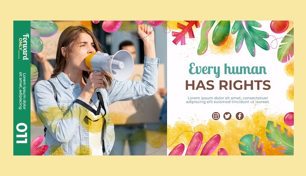 Plantilla de banner horizontal para el día de los derechos humanos en acuarela