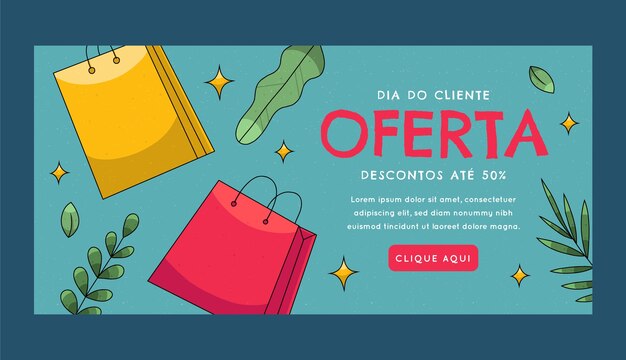 Plantilla de banner horizontal dia do cliente dibujado a mano