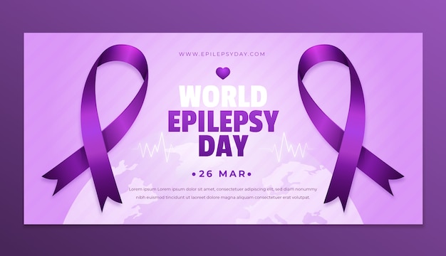 Vector gratuito plantilla de banner horizontal del día de la epilepsia degradada con cinta