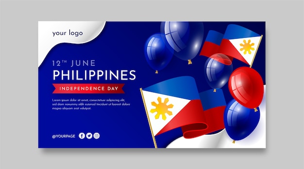 Vector gratuito plantilla de banner horizontal del día de la independencia de filipina degradado