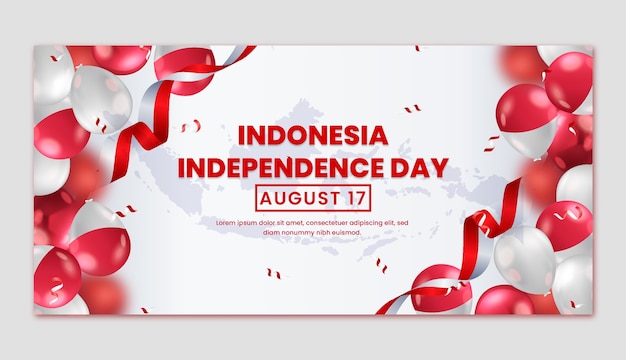 Plantilla de banner horizontal del día de la independencia de indonesia degradado
