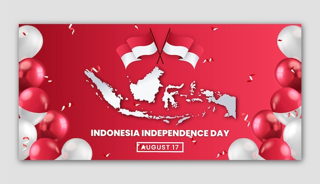 Vector gratuito plantilla de banner horizontal del día de la independencia de indonesia degradado