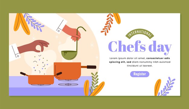 Plantilla de banner horizontal del día internacional del chef plano