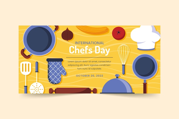 Vector gratuito plantilla de banner horizontal del día internacional del chef plano