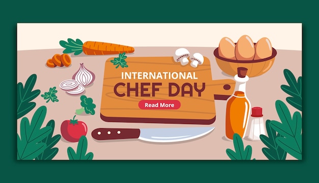 Plantilla de banner horizontal del día internacional del chef plano