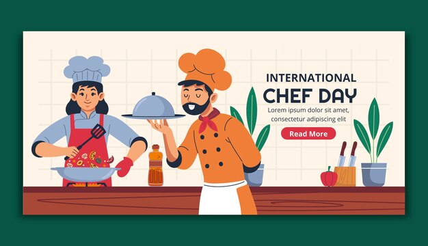 Plantilla de banner horizontal del día internacional del chef plano