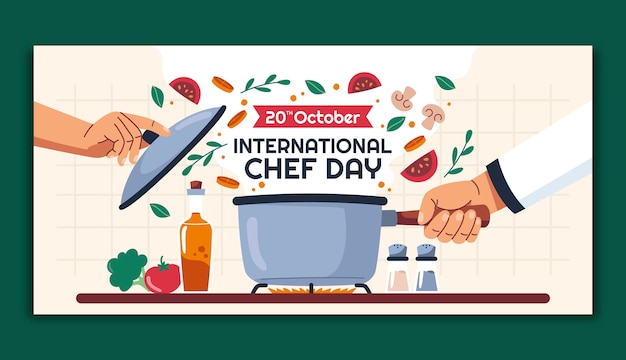 Vector gratuito plantilla de banner horizontal del día internacional del chef plano