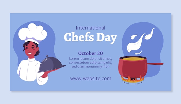 Plantilla de banner horizontal del día internacional del chef plano