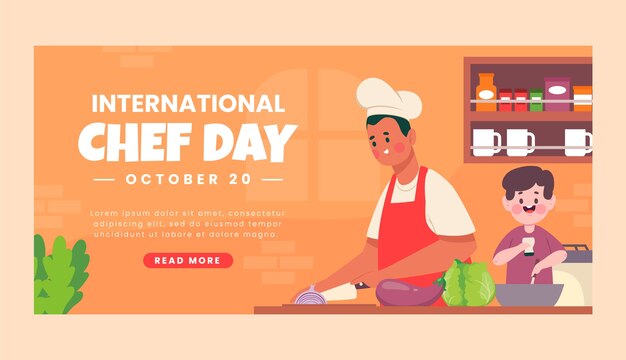 Plantilla de banner horizontal del día internacional del chef plano