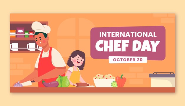 Plantilla de banner horizontal del día internacional del chef plano