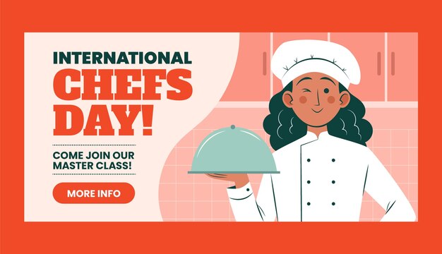 Plantilla de banner horizontal del día internacional del chef plano