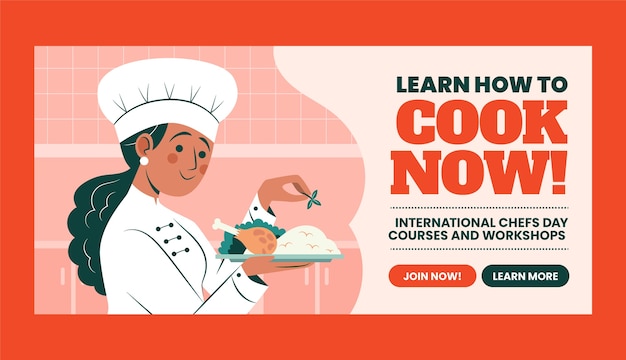 Vector gratuito plantilla de banner horizontal del día internacional del chef plano