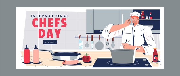 Plantilla de banner horizontal del día internacional del chef plano