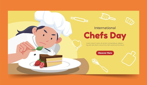 Plantilla de banner horizontal del día internacional del chef plano