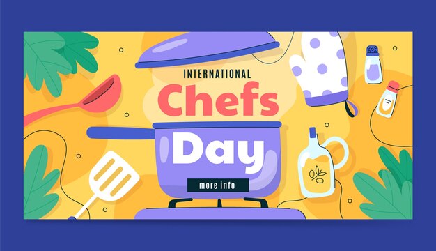 Plantilla de banner horizontal del día internacional del chef plano