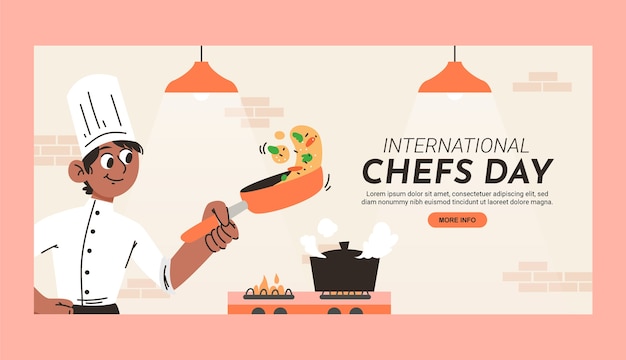 Plantilla de banner horizontal del día internacional del chef plano