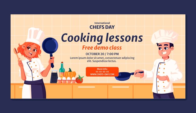 Plantilla de banner horizontal del día internacional del chef plano