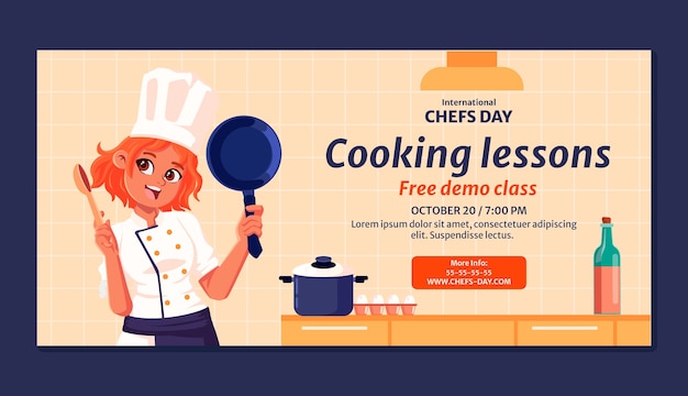 Plantilla de banner horizontal del día internacional del chef plano