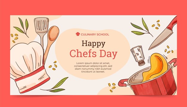 Plantilla de banner horizontal del día internacional de los chefs en acuarela
