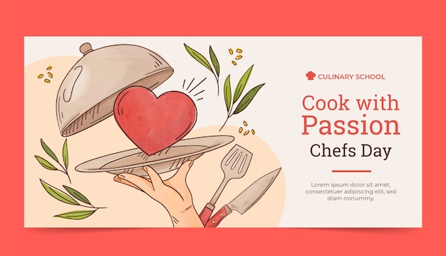 Vector gratuito plantilla de banner horizontal del día internacional de los chefs en acuarela