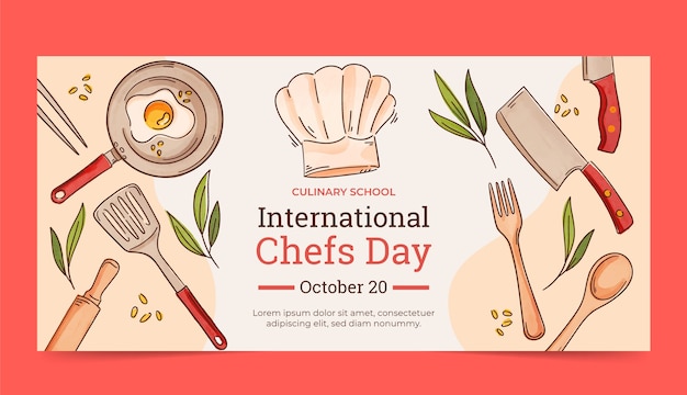 Vector gratuito plantilla de banner horizontal del día internacional de los chefs en acuarela