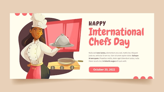 Vector gratuito plantilla de banner horizontal del día internacional de los chefs en acuarela