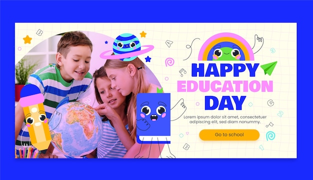 Vector gratuito plantilla de banner horizontal del día internacional de la educación dibujado a mano