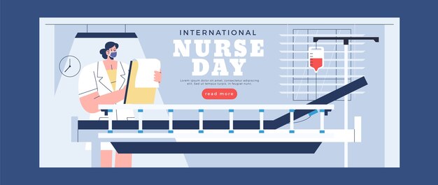 Plantilla de banner horizontal del día internacional de la enfermera plana