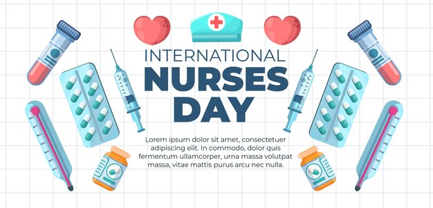 Plantilla de banner horizontal del día internacional de la enfermera plana