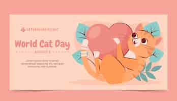 Vector gratuito plantilla de banner horizontal del día internacional del gato plano con gato y corazón