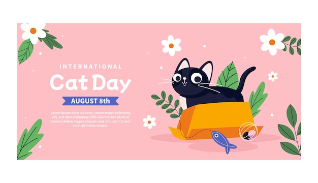 Plantilla de banner horizontal del día internacional del gato plano