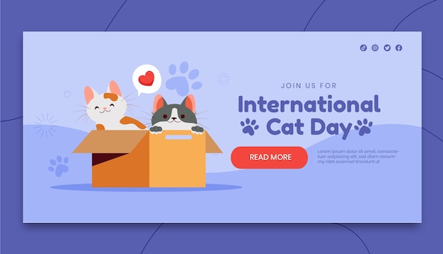 Plantilla de banner horizontal del día internacional del gato plano