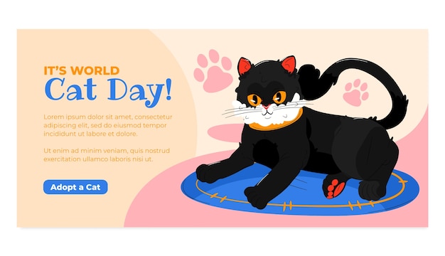 Plantilla de banner horizontal del día internacional del gato plano