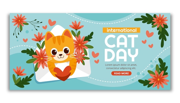 Vector gratuito plantilla de banner horizontal del día internacional del gato plano