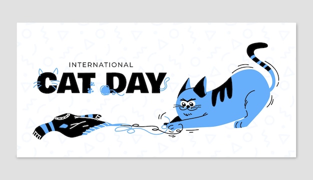 Plantilla de banner horizontal del día internacional del gato plano