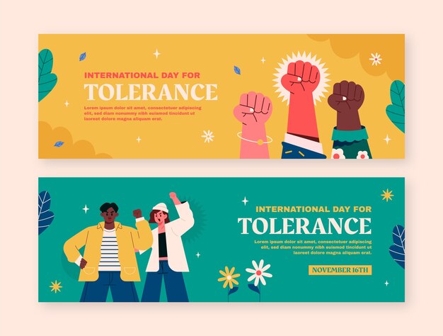 Plantilla de banner horizontal del día internacional plano para la tolerancia
