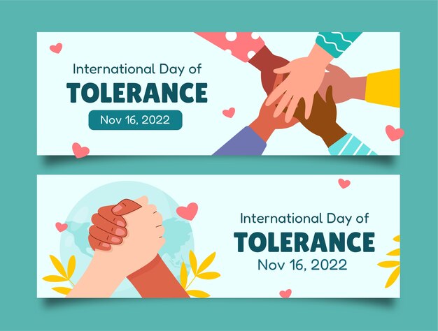 Plantilla de banner horizontal del día internacional plano para la tolerancia