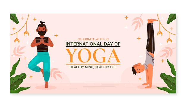 Vector gratuito plantilla de banner horizontal del día internacional del yoga plano