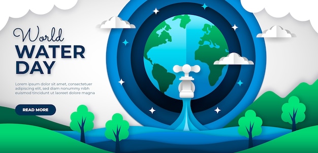 Vector gratuito plantilla de banner horizontal del día mundial del agua de estilo de papel