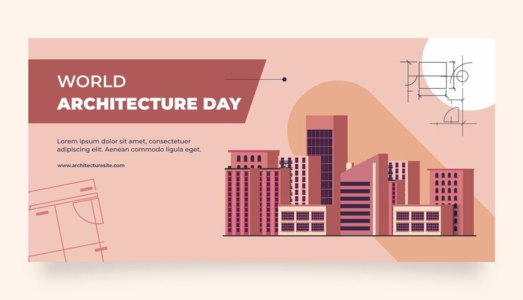 Vector gratuito plantilla de banner horizontal del día mundial de la arquitectura plana