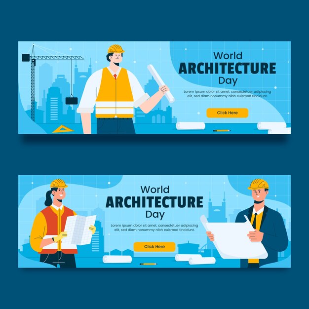 plantilla de banner horizontal del día mundial de la arquitectura plana